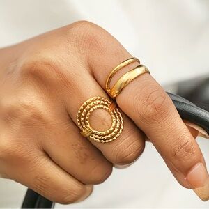 NEW (2pc) Stainless Steel 18k Gold Plated Statement Rings